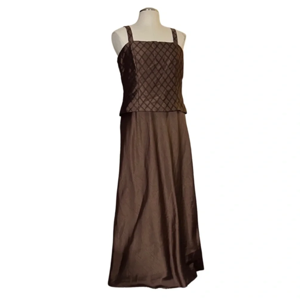 Jessica Howard brown floor-length evening dress shoulder straps flare skirt 14 - Picture 1 of 15